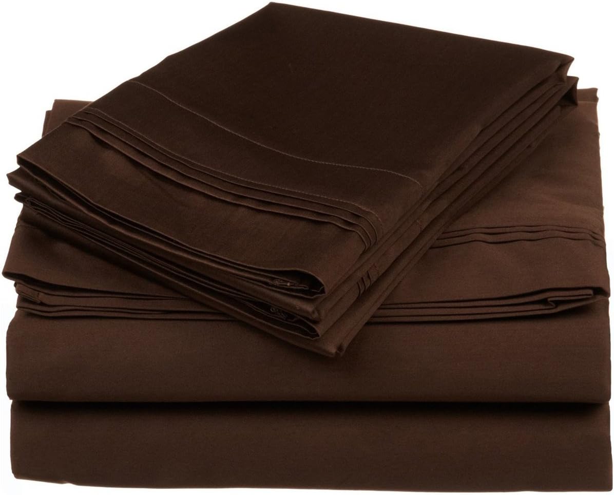 Sheetssnthings Solid 600-Thread-Count 100-Percent Cotton Triple Pleated Full Bed Sheets Set, Black