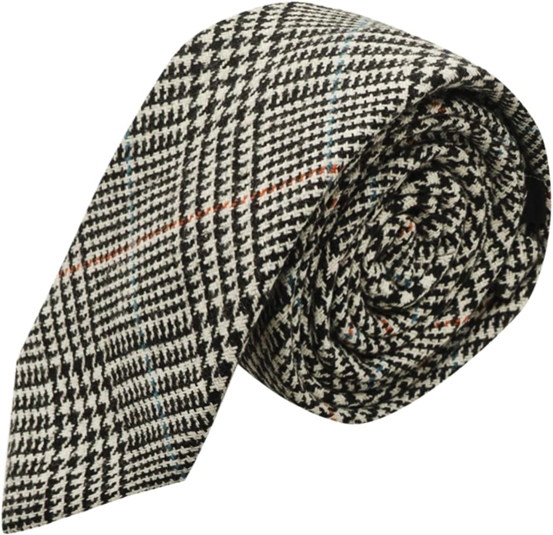 King & Priory Black & White Dogtooth Check Tweed Necktie