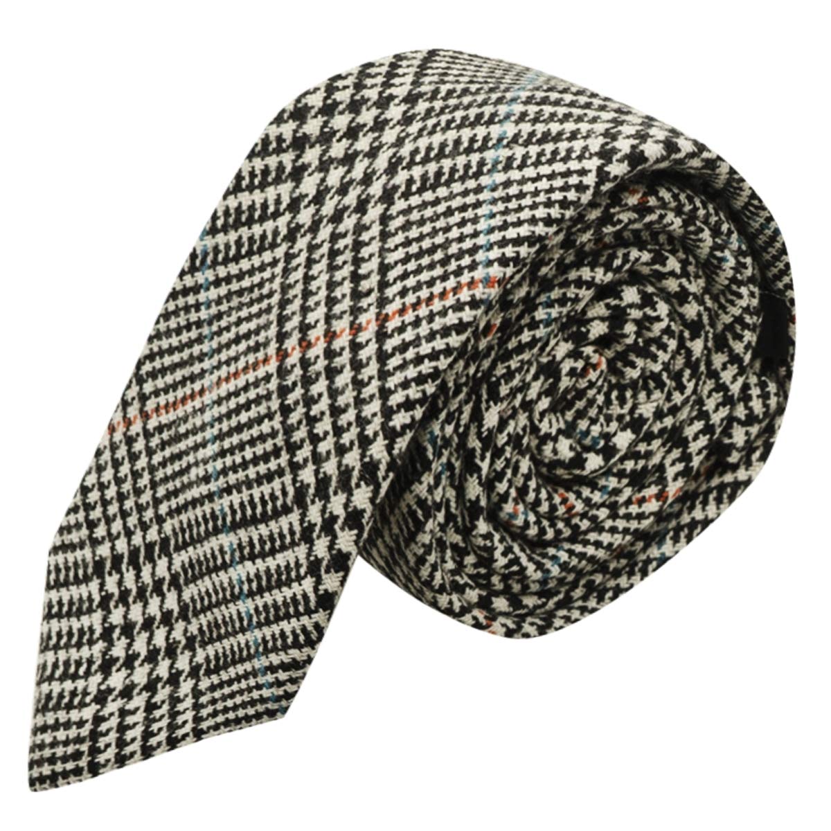 King & Priory Men's White Black & Dogtooth Check Tweed Tie