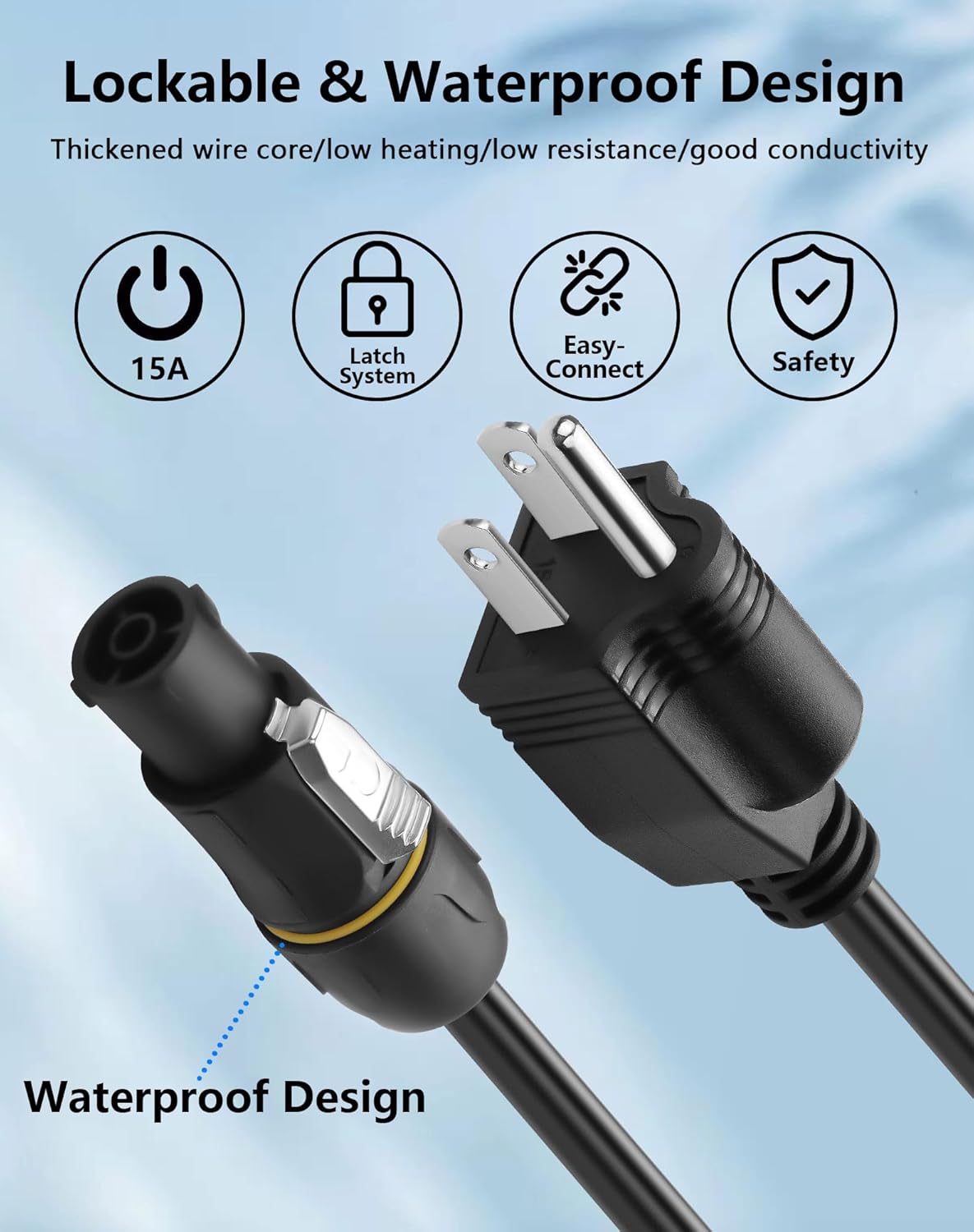 CERRXIAN NEMA5-15P to PowerCON True Power Cable, 16AWG 15A 125V Profeesional NEMA-15P Male to PowerCon True1 Male Extension Wire for Outdoor Stage Light - 2M / 6.6FT