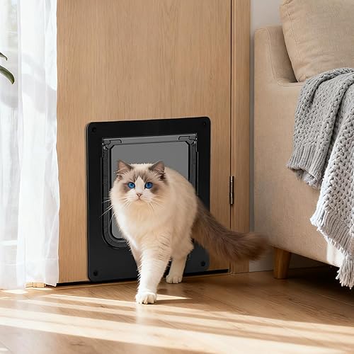 Miniatura 4 de HEEPDD Interior Exterior Cat Door, 4 Way Lock Pet Door with ABS Material Easy to Set Up and Simple Installation for Cabinets Garages Rooms Cat