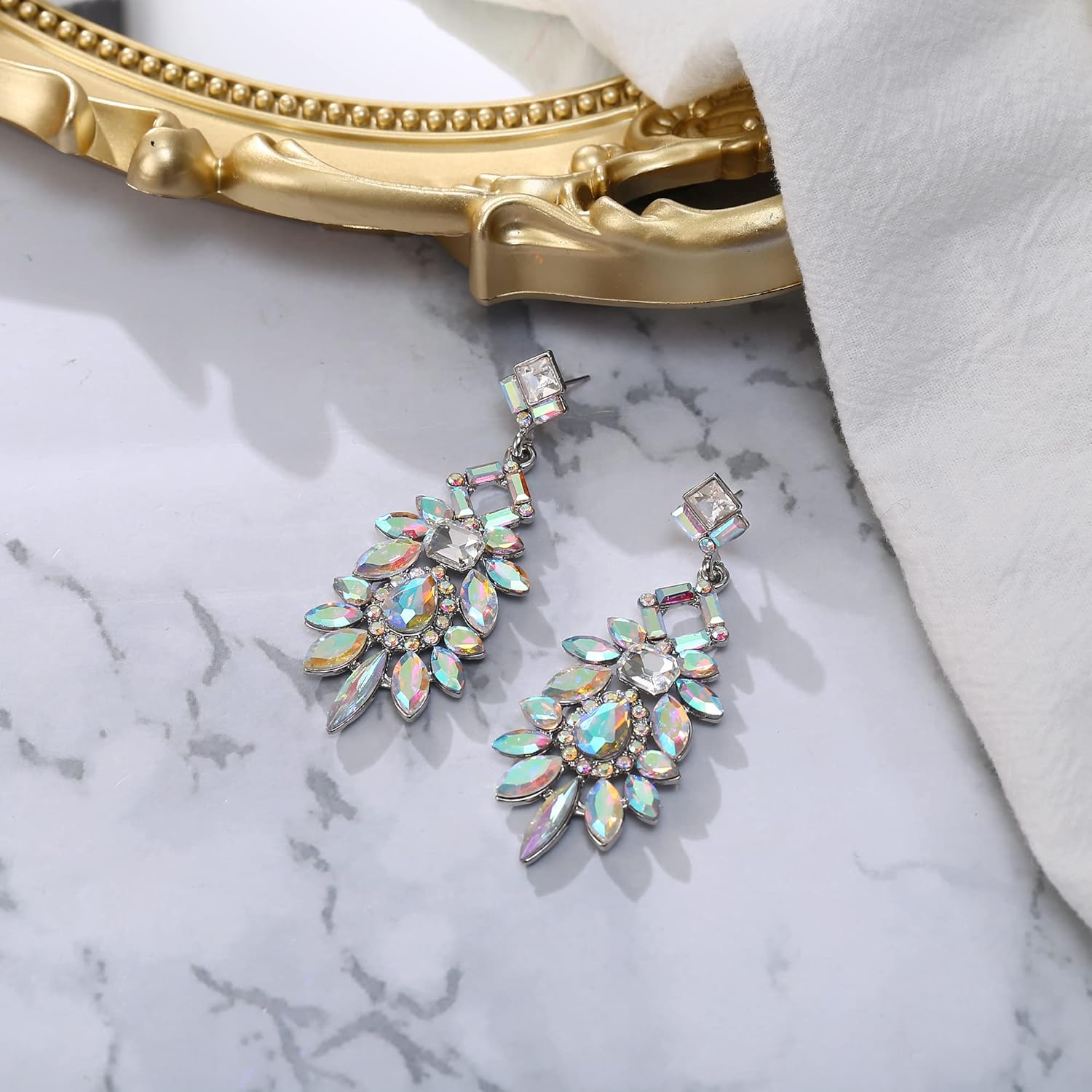 BriLove Art Deco Rhinestone Marquise Emerald Cut Rectangle Geometric Statement Earrings for Women - Image 3