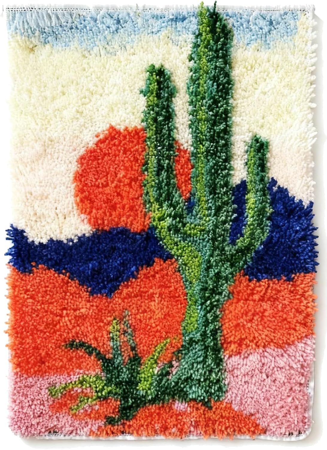 KitsMaster Desert Sunset Latch Hook Rug Kit for Adults –Southwest-Inspired Cactus Design, Pre-Printed Canvas & Pre-Cut Yarn, Gifts & Relaxation, 23.6''x15.8'' (Sunset Cactus)