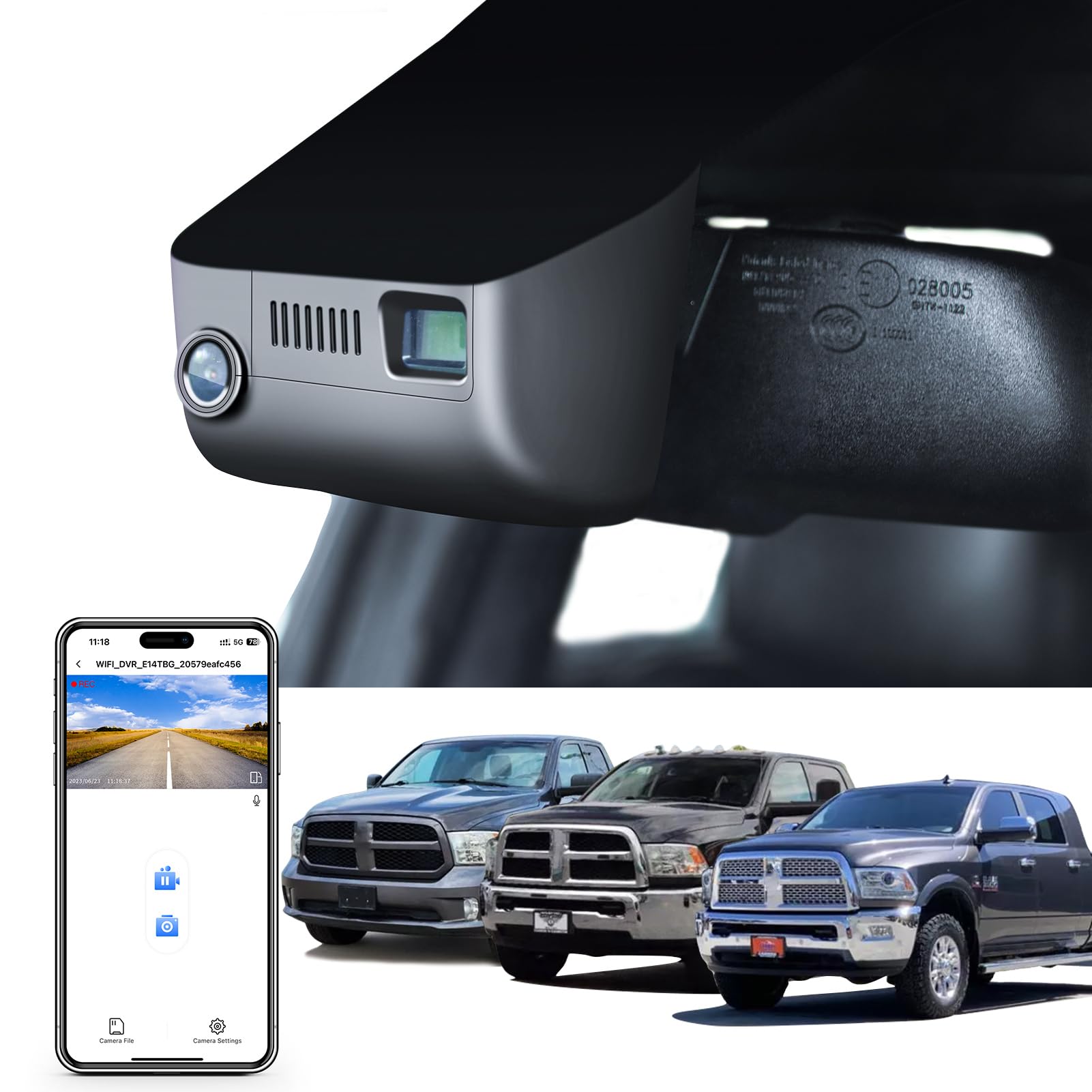 4K Dash Cam Custom for 4th Gen Dodge RAM 1500/2500/3500 2013 2014 2015 2016 2017 2018,(Model C),Check Model Carefully, UHD 2160P Video, App & WiFi, 128GB Card