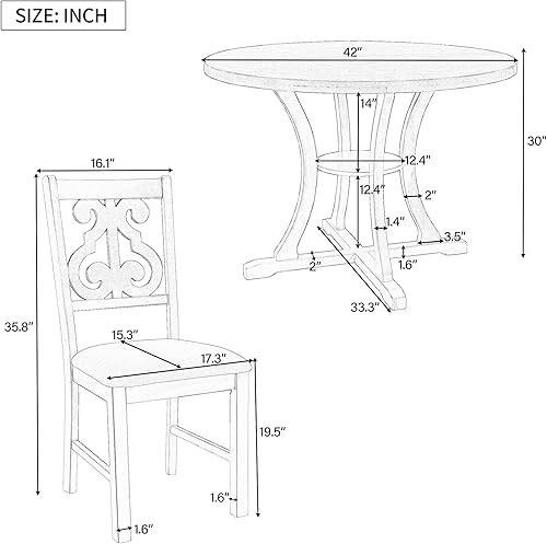 Miniatura 7 de P PURLOVE Juego de mesa de cocina de 5 piezas, mesa de comedor redonda con estante de almacenamiento y silla para 4 personas, juego de mesa y silla