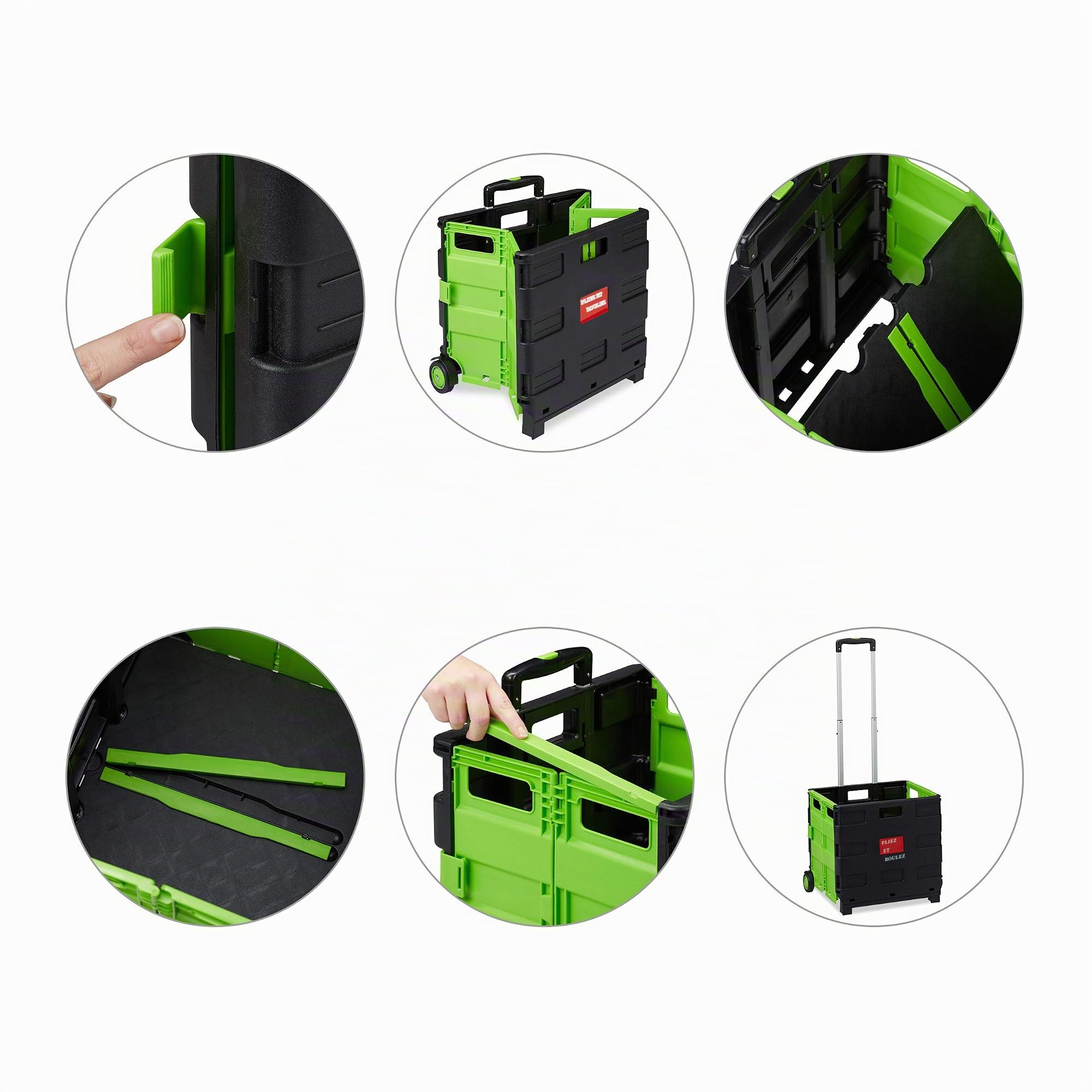 Relaxdays Chariot de Courses, Pliable, Jusqu’à 35 kg Poussette de 50 l, poignée télescopique, 2 roulettes, Vert/Noir