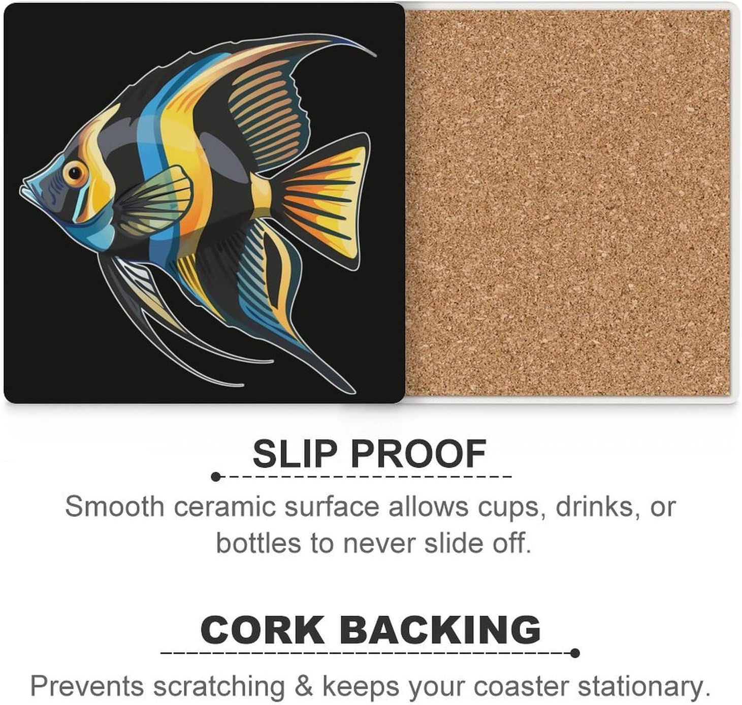 Freshwaters Angelfish Coaster for Drinks Square Ceramic Table Coasters Stone Mat Crafts 4PCS Home Kitchen Decor