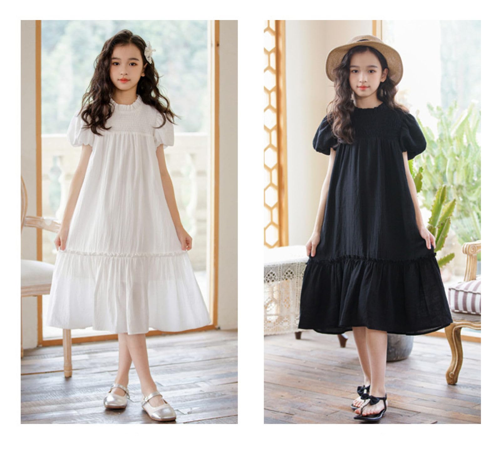 Dziewczęce sukienki w kształcie litery A okrągłe sukienki w stylu casual, imprezowa, dziewczęca letnia sukienka Boho Beach Casual Smocked Maxi sukienki 6-16 lat