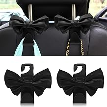 Purse Hook for Car Seat Headrest Hooks, 2PCS Cute Accessories Bow Car Hooks for Purses and Bags Cute Leather Bow Seat Back Hanger for Women Purse Bang Hook Automotive Interior DecorBlack