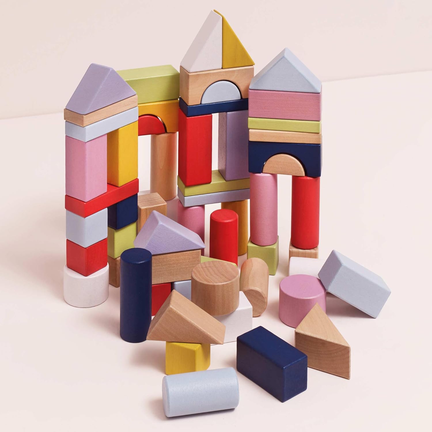 Le Toy Van - Educational Wooden Building Blocks 60 Piece Set Toy | Montessori Style Shape & Colour Development Toy - Suitable for 12 Months + (PL135)