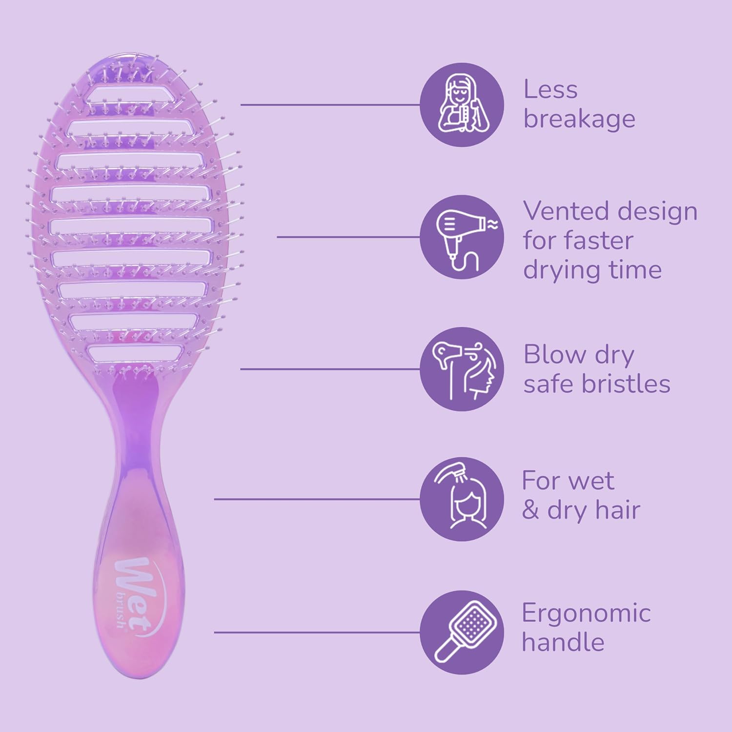 Wet Brush Speed Dry Hair Brush, Blow Dry Safe Bristles & Vented Design For Faster Drying Time, Ergonomic Handle, Reduces Breakage & Detangles All Hair Types, Limited Edition Prismatic Glow Purple