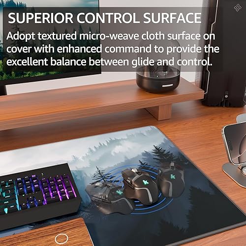 Miniatura 73 de KTRIO - Alfombrilla de mouse grande para juegos con bordes cosidos, extendida, tela microtejida superior, base antideslizante, almohadilla de Negro
