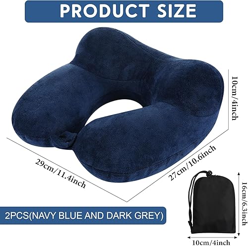Vista 28 de Sintuff 2 almohadas inflables de viaje con bolsa compacta y terciopelo con los ojos vendados, almohada inflable para el cuello del avión, cojín Gris