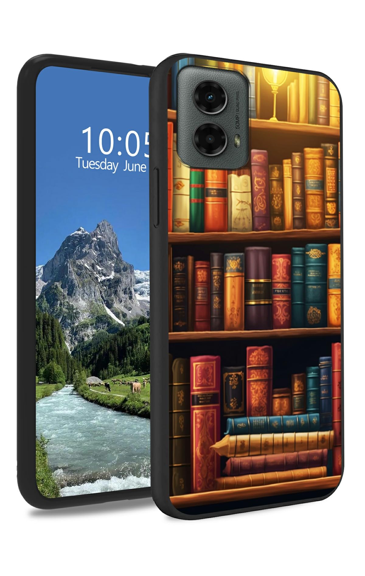DIGTIALL Vintage Bookshelf Case for Motorola Moto G Power 5G 2024 6.7", Slim Soft TPU Silicone Protective Cover, Anti-Slip Grip & Shockproof for Moto