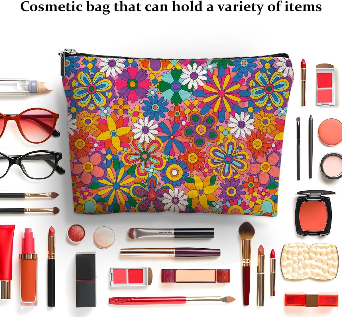 4 Pcs Retro Flowers Makeup Bag, Hippie Stuff Boho Cosmetic Bags Plant Lover Friendship Gifts for Women Sister Bestie Mom Friend Thanksgiving Christmas Birthday Gifts Travel Toiletry Bag Accessories image 4