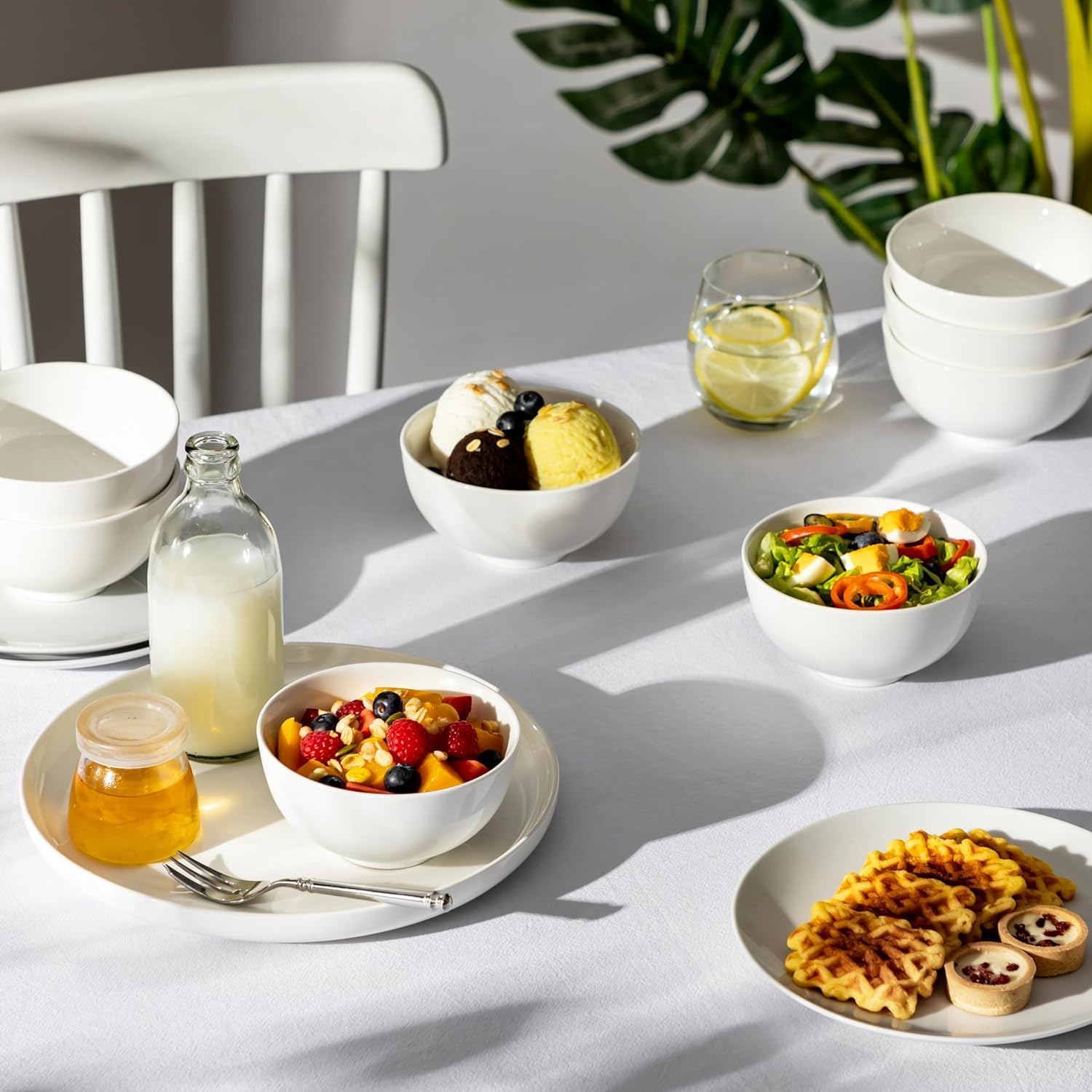 MALACASA Small White Ceramic Bowls Set of 8, 14 OZ Compact Dessert Bowls Rice Bowls Set, Ceramic Bowl for Ice Cream, Soup, Cereal, Side Dishes, Dishwasher & Microwave Safe - Image 9