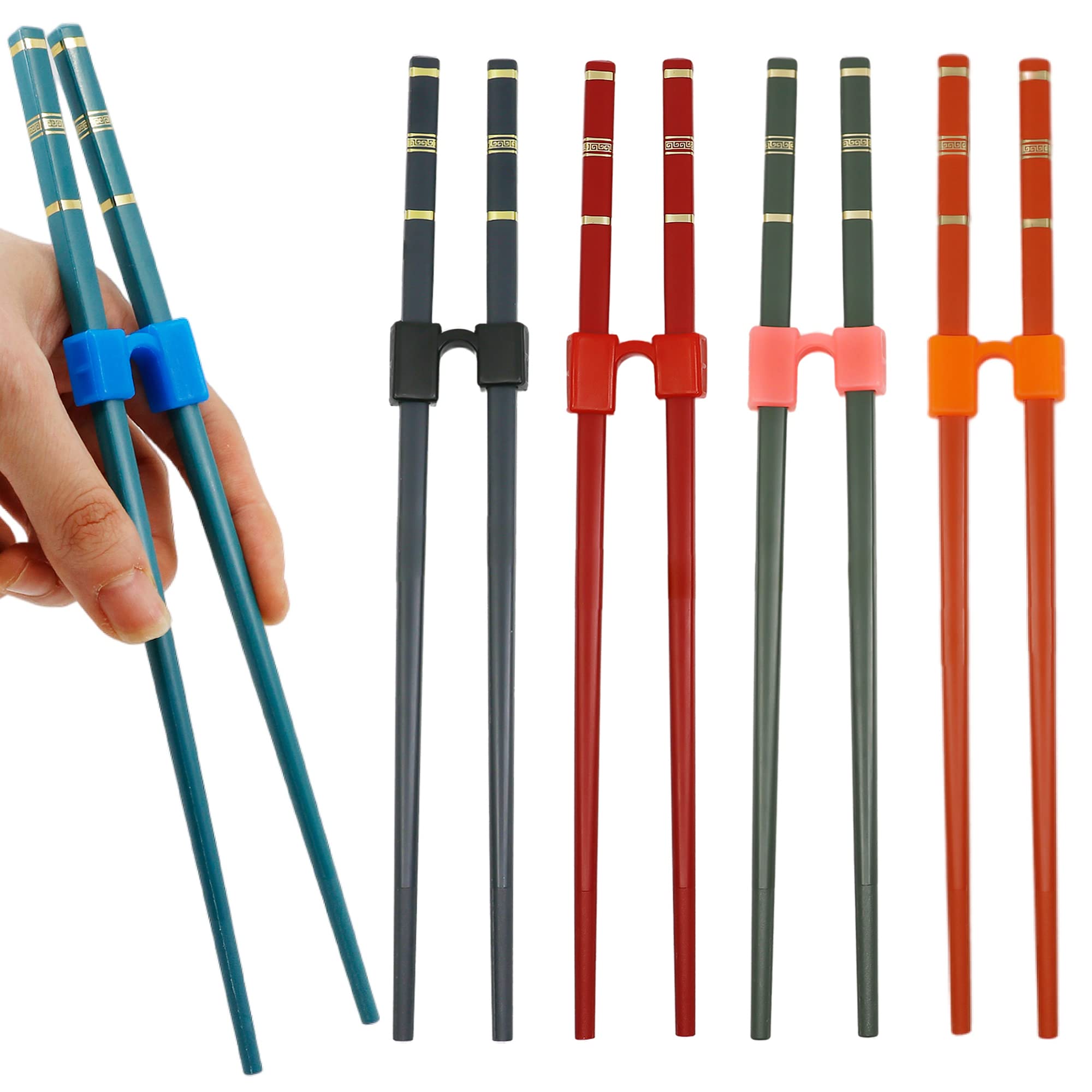 Fejapa 5 Pairs Reusable Chopstick Helpers Dishwasher Safe Training Chop sticks Adult Practice Chopsticks Beginners Right Left Handed Chinese Sticks Learning Chopsticks Holder with Clip Trainer