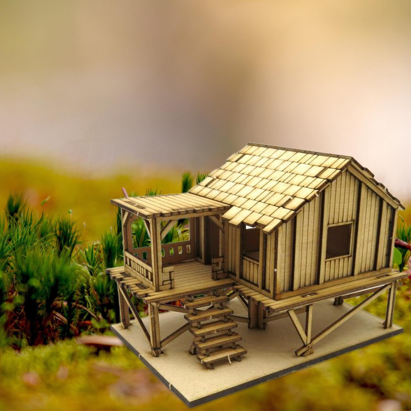 Oshhni Maison en Bois, Cabane en Bois 1/72, Scène Architecturale, Assemblage DIY Modèle Jouet pour Table de Sable Diorama Micro Paysage Décoration, Style un