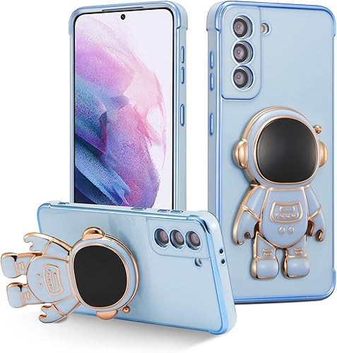Miniatura 1 de RALEAVO Funda para Samsung Galaxy S21 5G, bonita funda de astronauta 6D con función atril, cubierta de lujo chapada en lujo, ajuste delgado, TPU