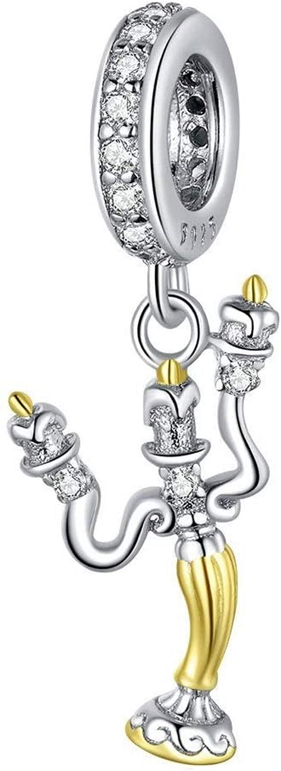 Jewelled Beauty and the Beast Lumiere/Candlestick Solid Sterling Silver Bead, Charm or Pendant - Compatible with all European style Charm Bracelets