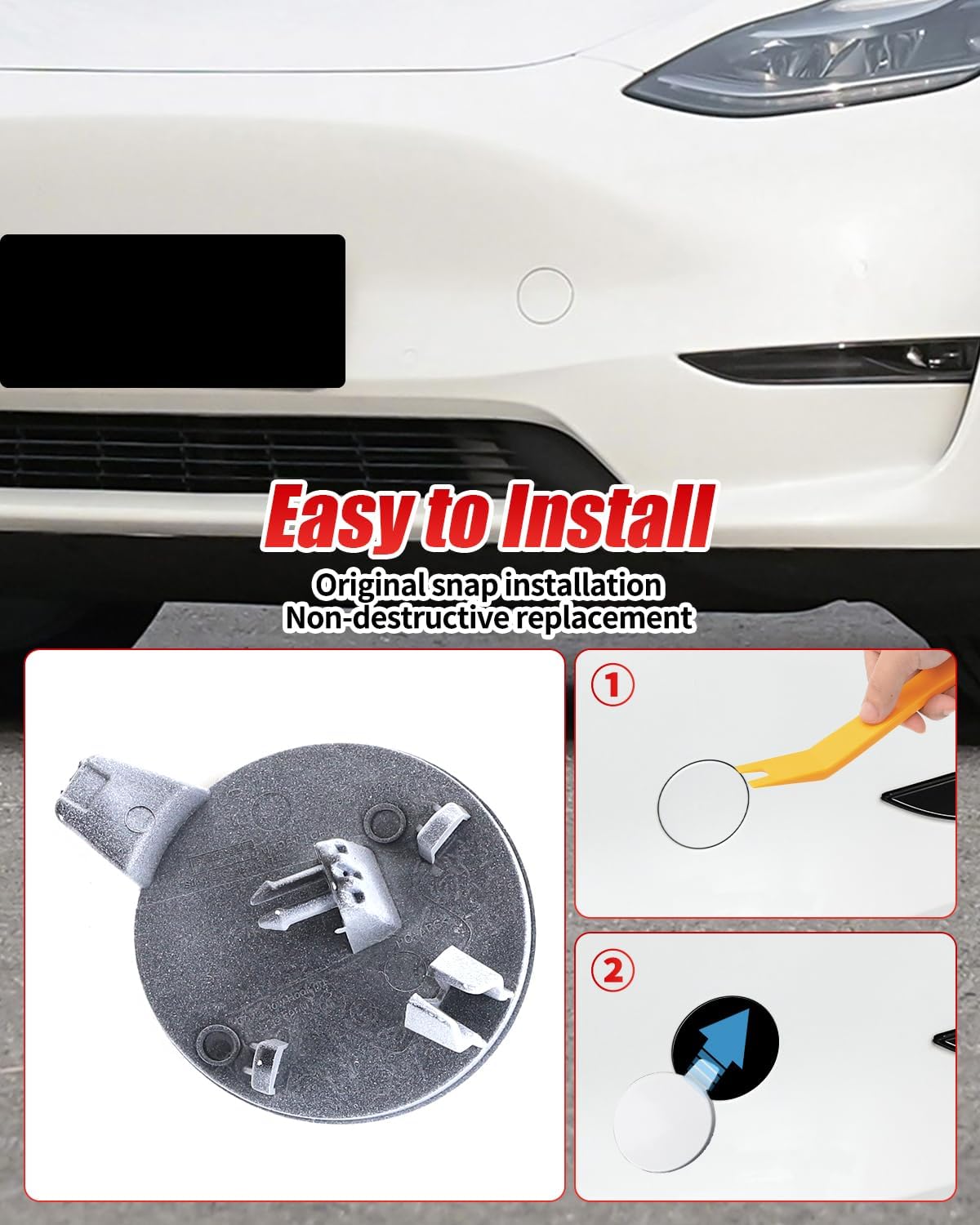Front Tow Hook Cover for Tesla Model Y 2020-2023 Only, Front Bumper Hook Covers, Tow Hitch Cap OEM Replacement（White