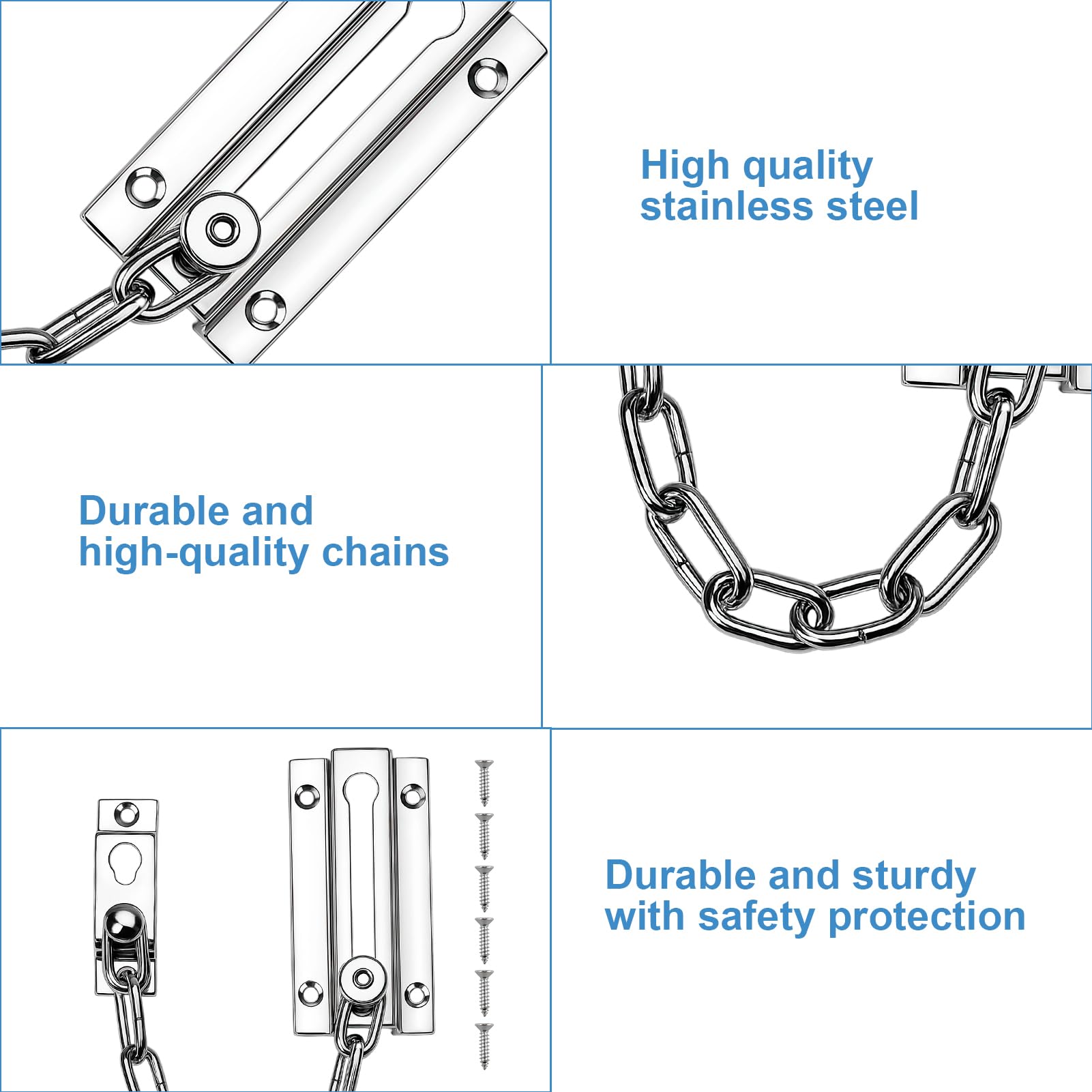 2PCS Door Chain Stainless Steel Lock for Internal Front Door Nickel Plated Door Security Chains with Screws - Image 3