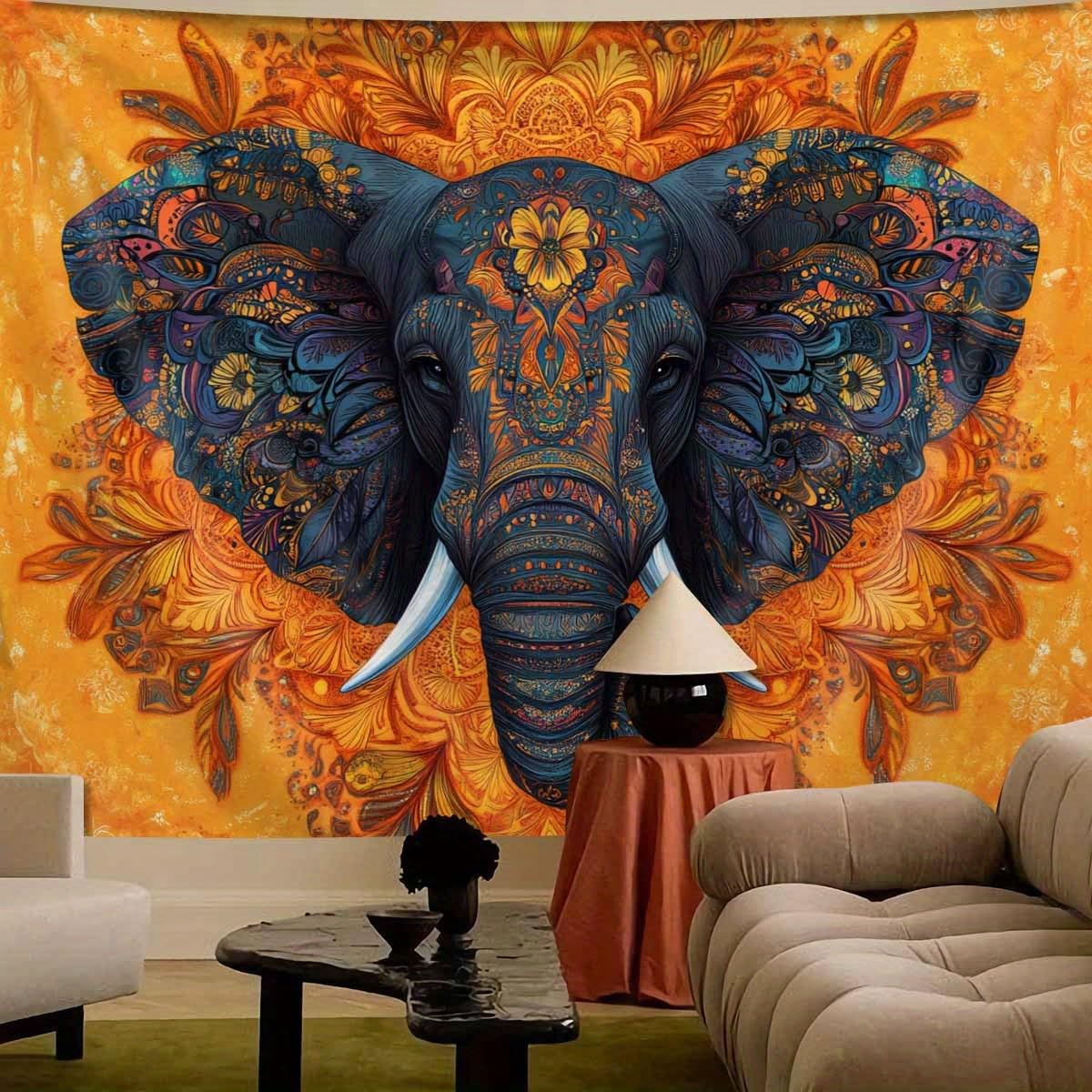 GLWDMB 1 pezzo, grande arazzo mandala con elefante, in poliestere, da appendere alla parete, per camera da letto, ufficio, dormitorio, decorazione per feste, con pacchetto di installazione, 230 x 150