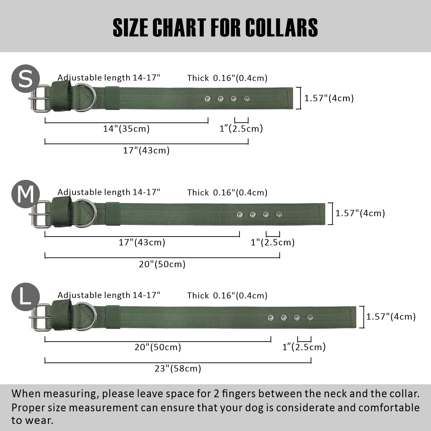1.57" Combat Dog Collar with Double Metal D Ring Buckle, for Tactical Military Training, Adjustable, Durable Nylon (M(17''-20''), Army Green)