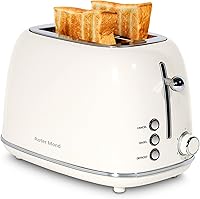 Vista 1 de Roter Mond 2 Slice Toaster Retro Stainless Steel with Bagel, Cancel, and Defrost Functions, 6 Bread Shade Settings, Extra Wide Slots and Removable