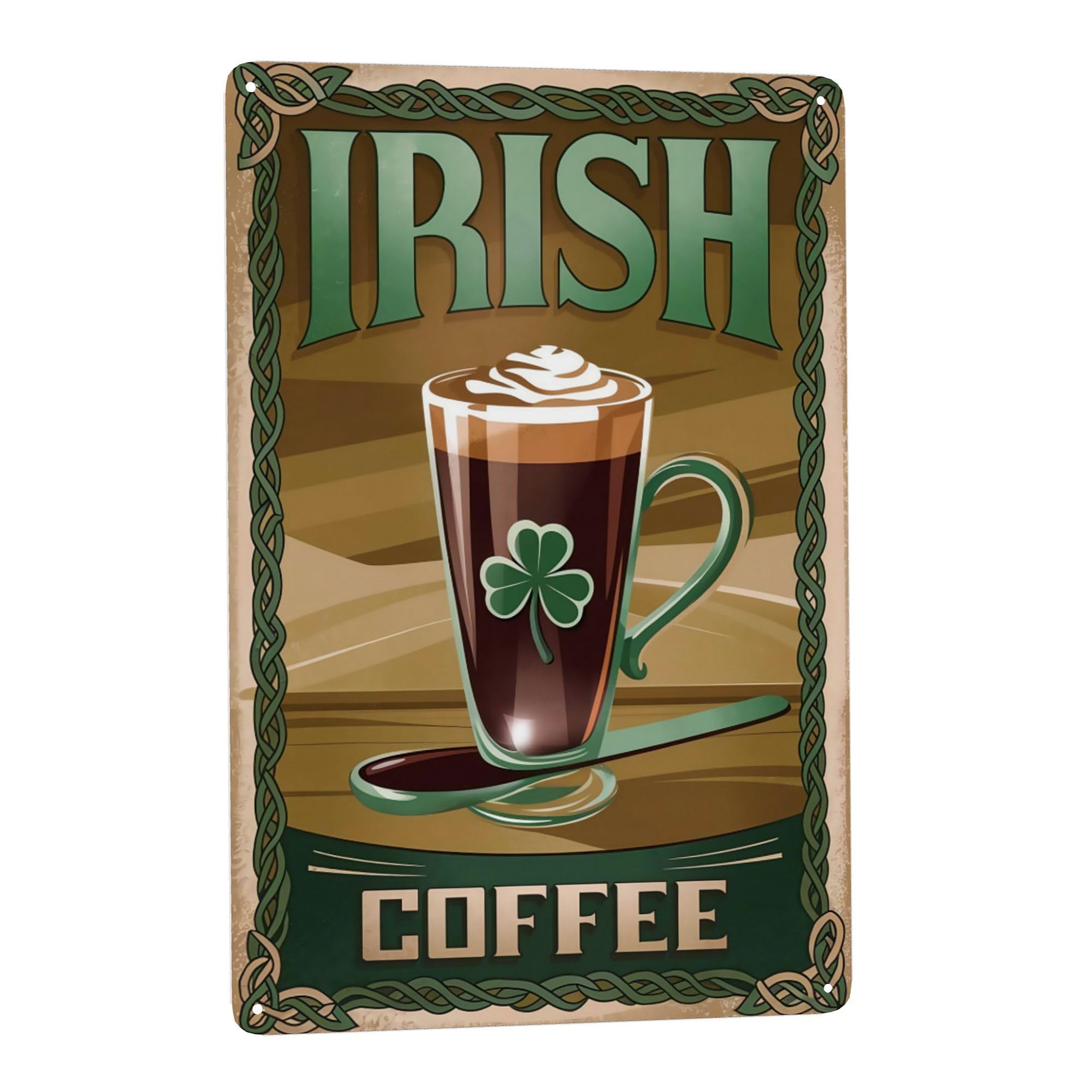 Irish Coffee Theme Retro Metal Tin Sign Pub Kitchen Bar Weatherproof Wall Decor 8x12 Inch
