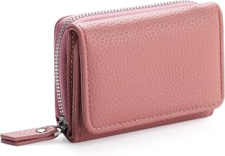Wallet Women Small Leather Small Wallet Women with Zipper Coin Slot and Card Slots, Dark Pink
