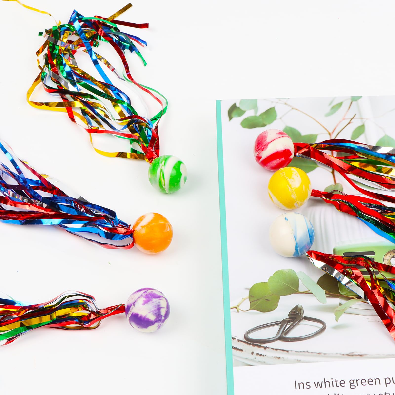 20 Balles Rebondissantes Enfants Avec Rubans - 25mm - Jouet Sensoriel Multicolore