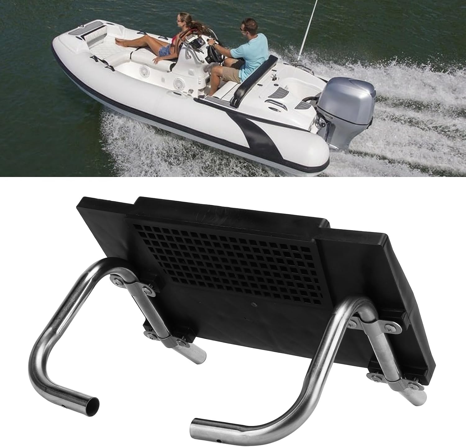 Outboard Motor Mount Bracket Rack, Stainless Steel Motor Holder for Inflatable Boat Kayak Ship, Universal Mounting Support with Fixed Arms for Trolling Motor and Small Gas Engine,
