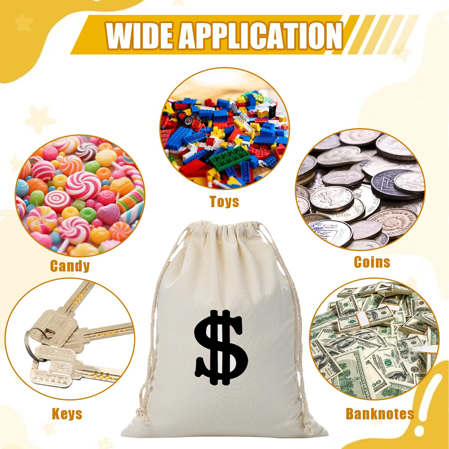 Bolsa de dinero de 28 x 40 cm con símbolo de dólar, bolsa de tela blanca, monedero de ladrón de bancos, monedero versátil, juego de accesorios de ladrón para carnaval, disfraz de ladrón, disfraz de la