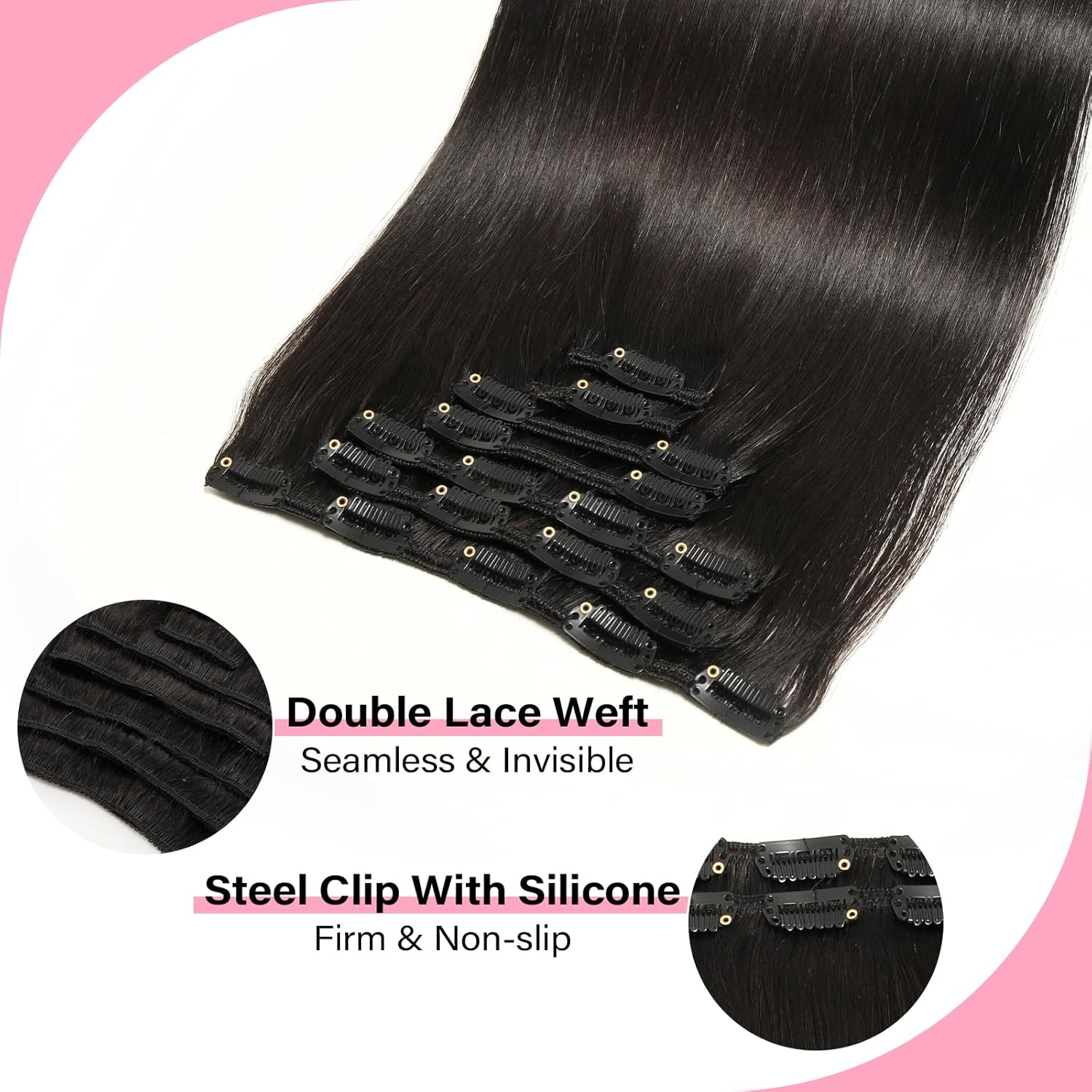 WOWANGEL Clip in Hair Extensions Human Hair,16" Seamless Clip Ins No Damage,7pcs 120g Remy Hair Reusable for Daily Styling,Weddings,Events,Natural Black (1B)