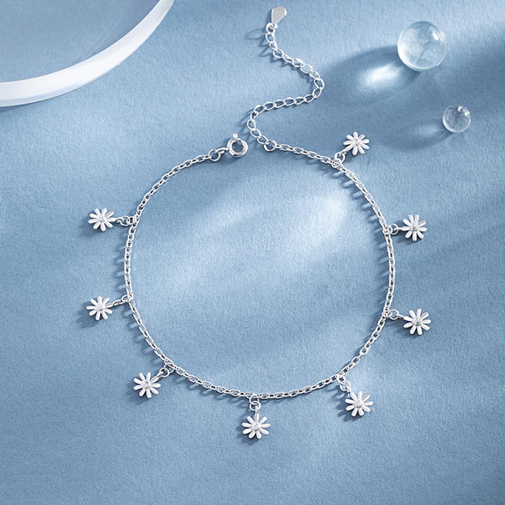 Cavigliera da donna in argento Sterling 925 con margherita, cavigliera regolabile