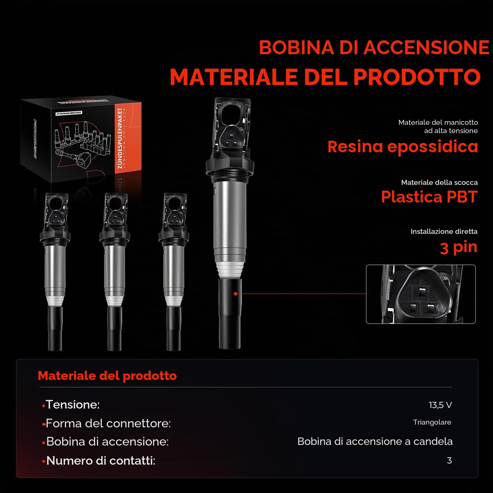 Frankberg 4 bobine di accensione modulo di accensione 12137594937 | Compatibile con: Fantasma, Serie 3 Cabrio E46, Serie 3 Coupé E46, C5 Break TD_, 308 cc, Serie 5 Touring E39, X1 E84