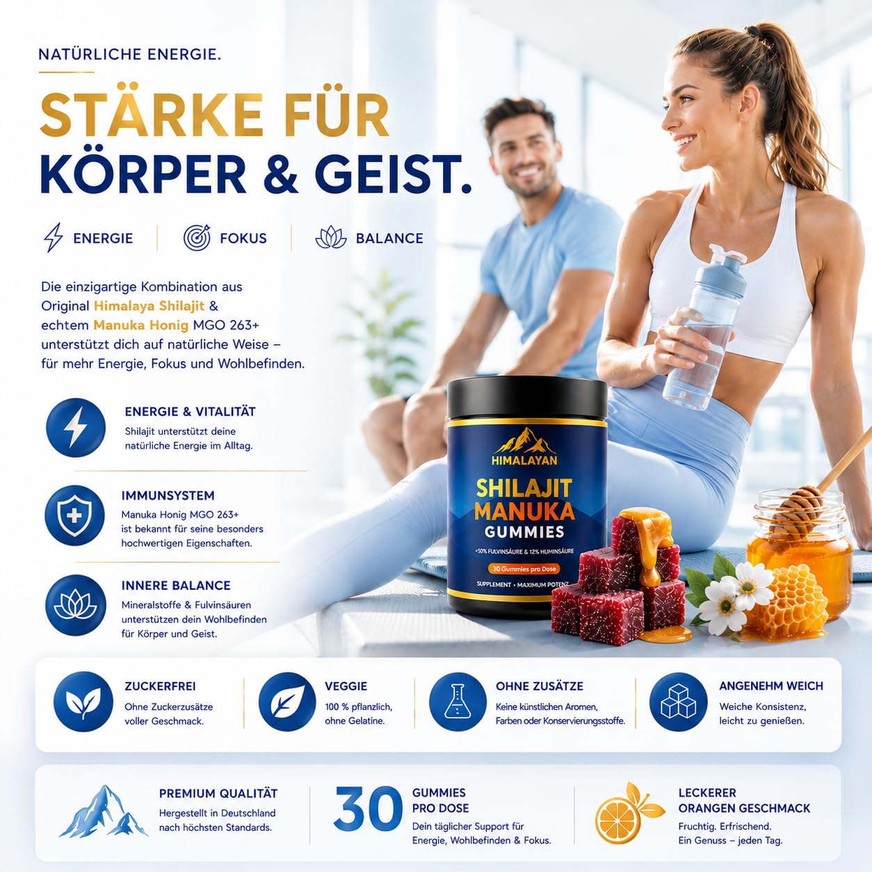 Shilajit Himalaya & Manuka Honig MGO 263 – Zuckerfreie Veggie Wohlfühl-Gummibärchen – Deine tägliche Unterstützung für Energie, Immunsystem & innere Balance