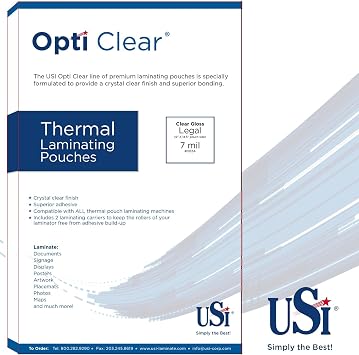 USI Opti Clear Premium Thermal Laminating Pouches, Legal Size, 7 Mil, 9 x 14.5 Inches, 100-Pack