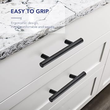 Ravinte Hardware 10 Pack Cabinet Handles with 3 Inch (76mm) Hole Center Matte Black Cabinet Pulls Stainless Steel Drawer Pulls, Kitchen Knobs for Dresser Drawer, 5 Inch Overall Length
