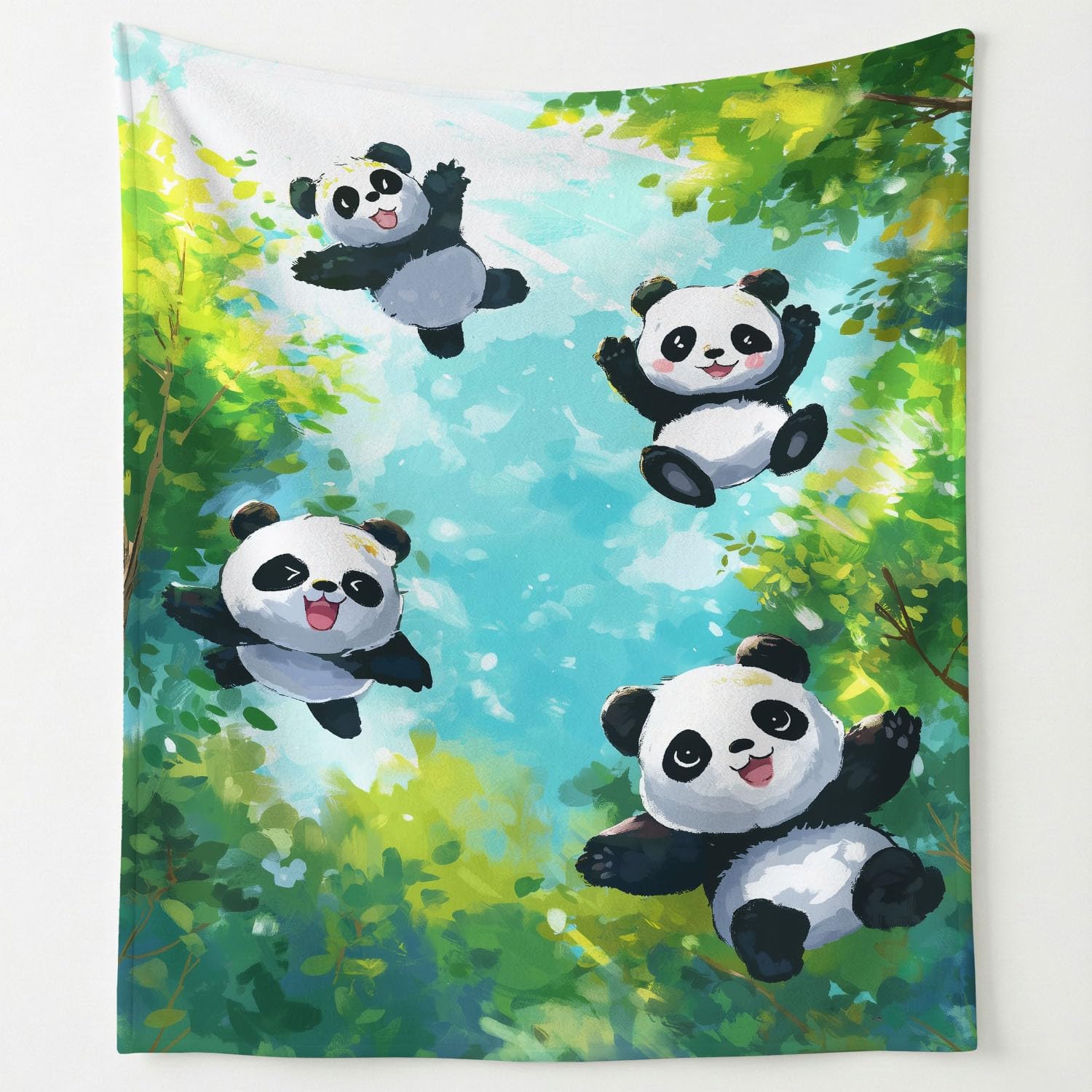 Wielokolorowy, miękki koc flanelowy, spokojna, urocza panda, super ciepły koc polarowy, wysokiej jakości, wygodne runo, na sofę, łóżko i salon, 180 cm x 200 cm