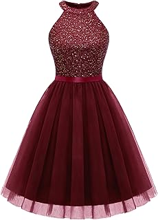 Women's Short Halter Cocktail Party Dress Lace Tulle Prom Gown - Buy now