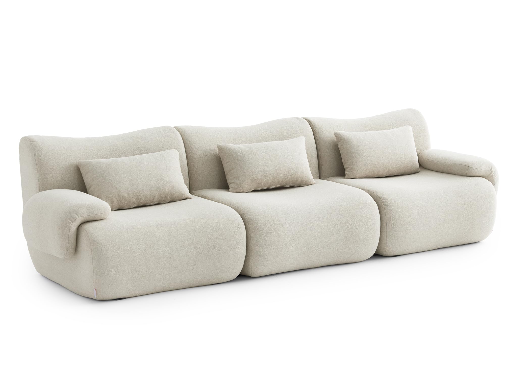 Modułowa sofa 3-osobowa, materiał Bouclé, zdejmowane poszewki na poduszki (kolor kremowo-beżowy, 3-osobowy)