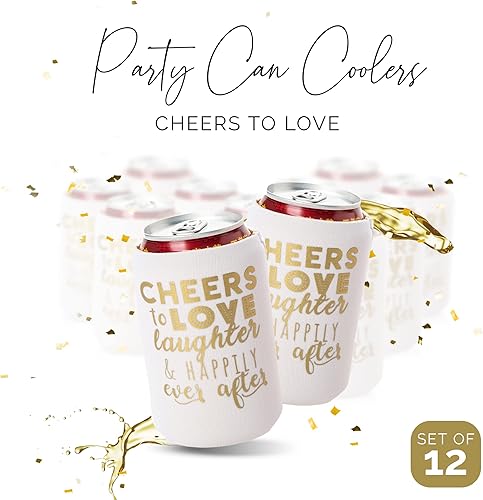 Vista 29 de Juego de 12 decoraciones para latas de boda, Cheers to Love Laughter and Happily Ever After, decoración de cena de ensayo de boda, despedidas