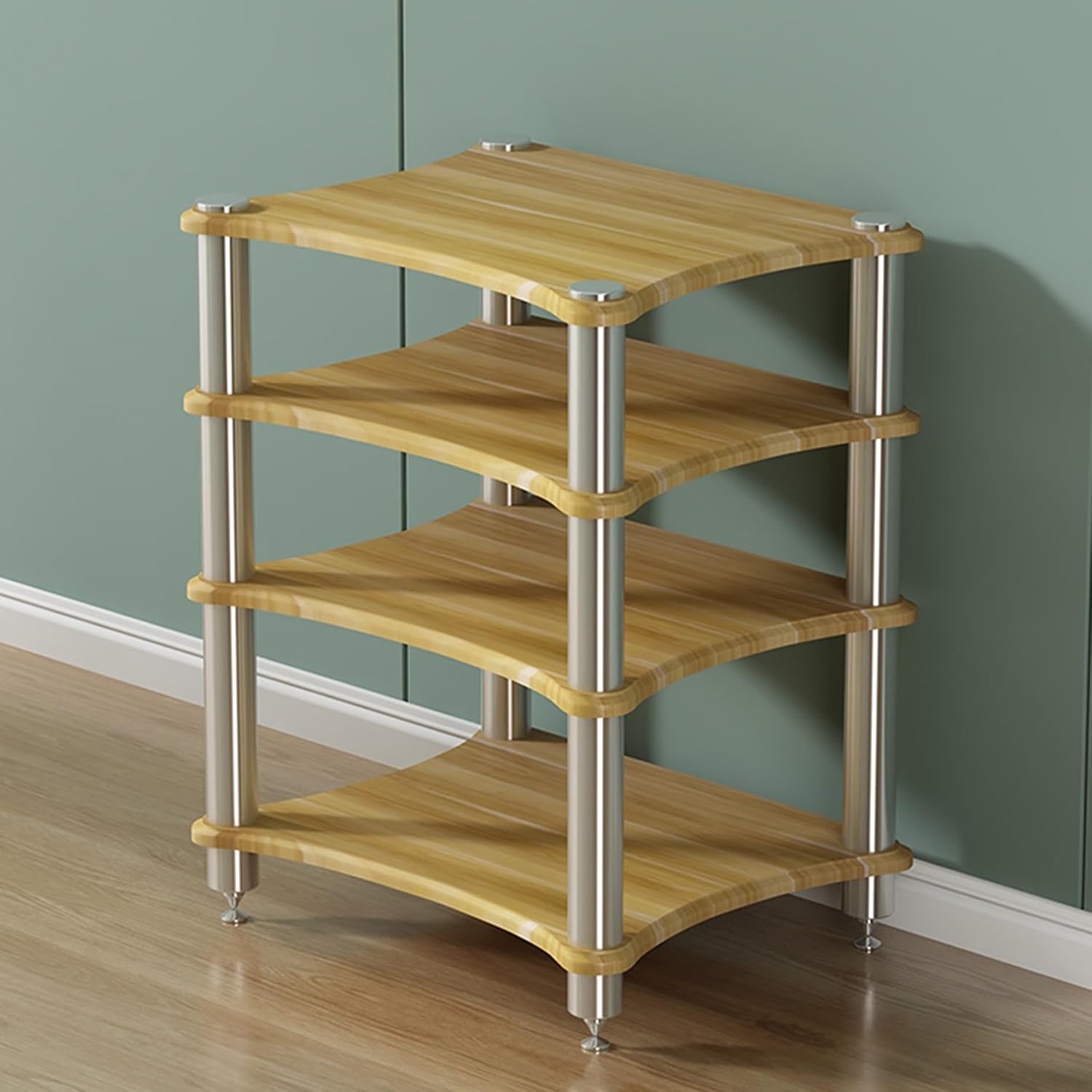 4-Tier AV Rack & Gaming Cabinet - Multi-Functional Media Stand for Game Consoles DVD Players & Vinyl Records - Wooden Storage Tower Shelves 60x40cm