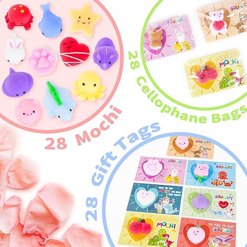 Miniatura 4 de Paquete de 28 tarjetas de regalo para el día de San Valentín con lindo Kawaii Mochi Squishy para apretar para niños, escuela, aula, tarjetas de
