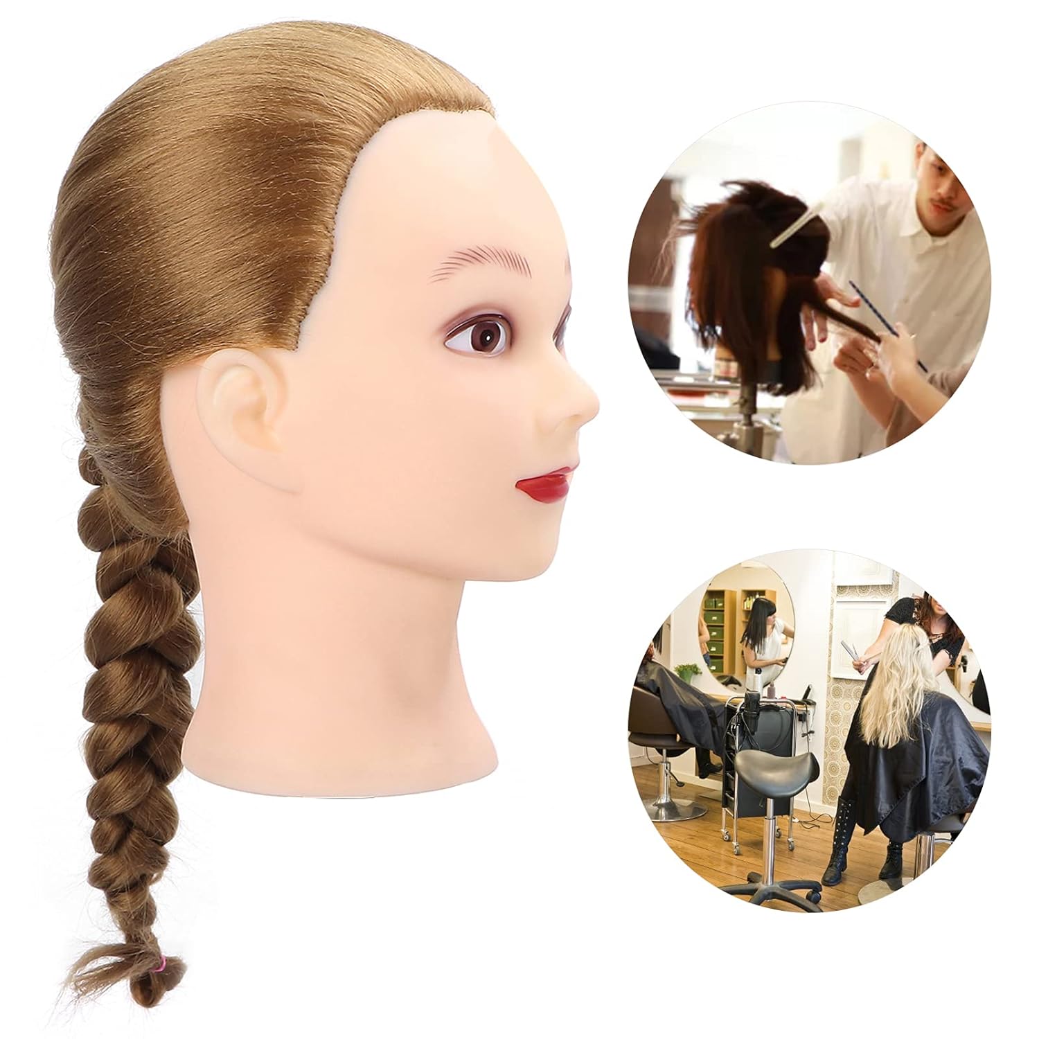 Hairdressing Mannequin Head Gold Brown High Temperature Synthetic Hair for Braiding Styling Cutting Training Practice Students Teachers Stylists