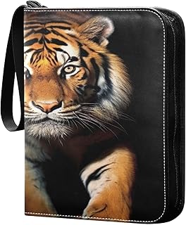 Kigai Tiger Trading Card Binder with Sleeves PU Leather Holds 400 Cards,Double Sided Trading Card Folder with Zipper Collection Binder Album Book Case for Boys Girls