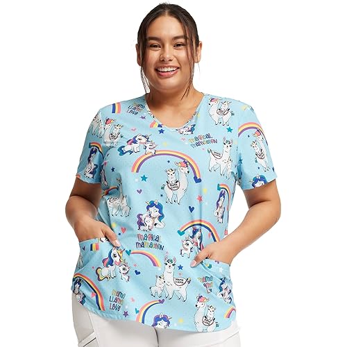 Cherokee Prints Women Scrubs Top V-Neck Print CK637