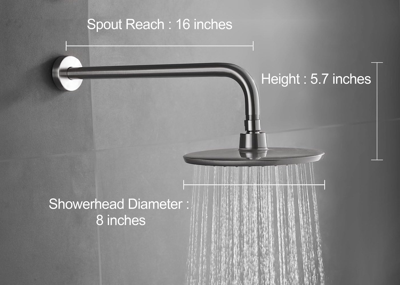Purelux Rainfall Shower Head with 16 Inch Extension Shower Arm, Brushed Nickel Finish